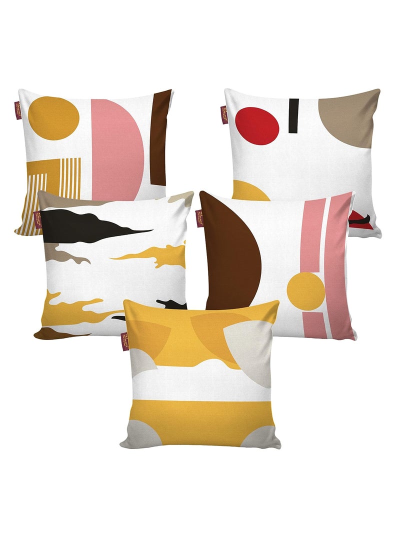 AEROHAVEN Premium Set of 5 Color Block Digital Printed Hand Stitched Throw PillowCushion Covers Yellow and Brown 12 x 12 Inch
