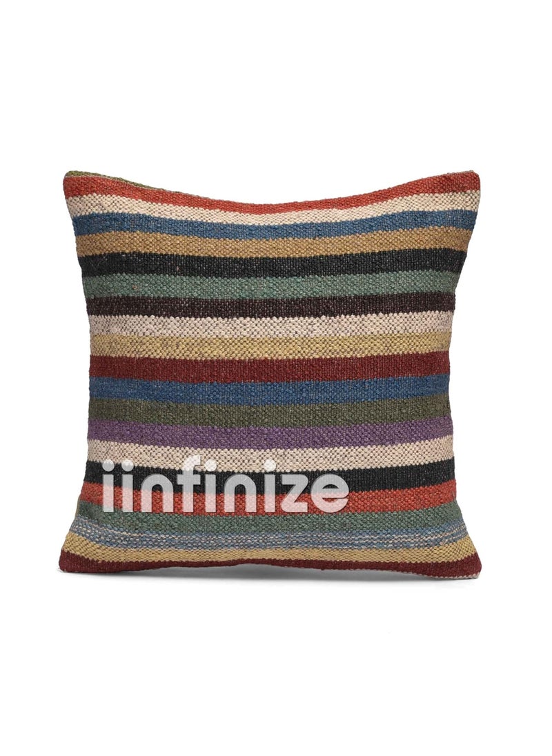 iinfinize 2 Pcs Handcrafted Indian Kilim Cushion Covers for Boho Chic Interiors Wool Jute Pillows 18x18 inch