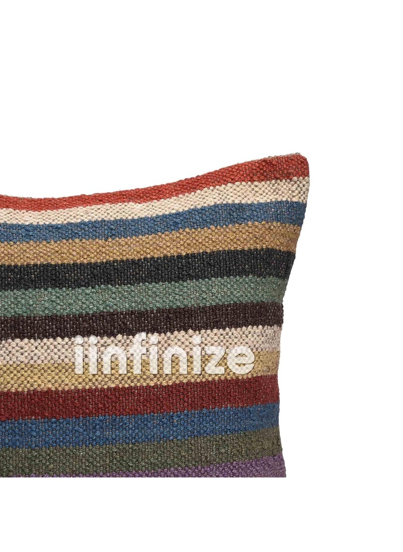 iinfinize 2 Pcs Handcrafted Indian Kilim Cushion Covers for Boho Chic Interiors Wool Jute Pillows 18x18 inch