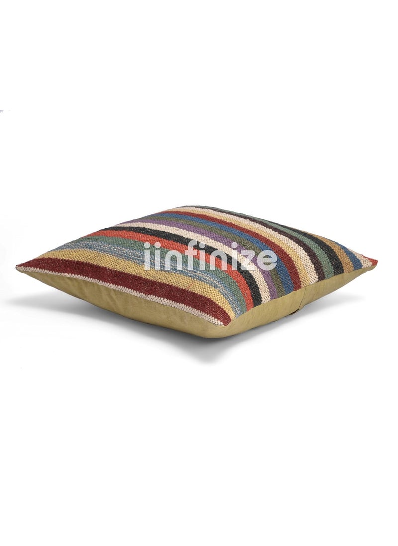 iinfinize 2 Pcs Handcrafted Indian Kilim Cushion Covers for Boho Chic Interiors Wool Jute Pillows 18x18 inch