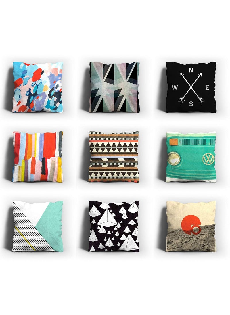 AEROHAVEN Set of 9 Velvet Designer Decorative Throw PillowCushion Covers 16 x 16 inches Multi