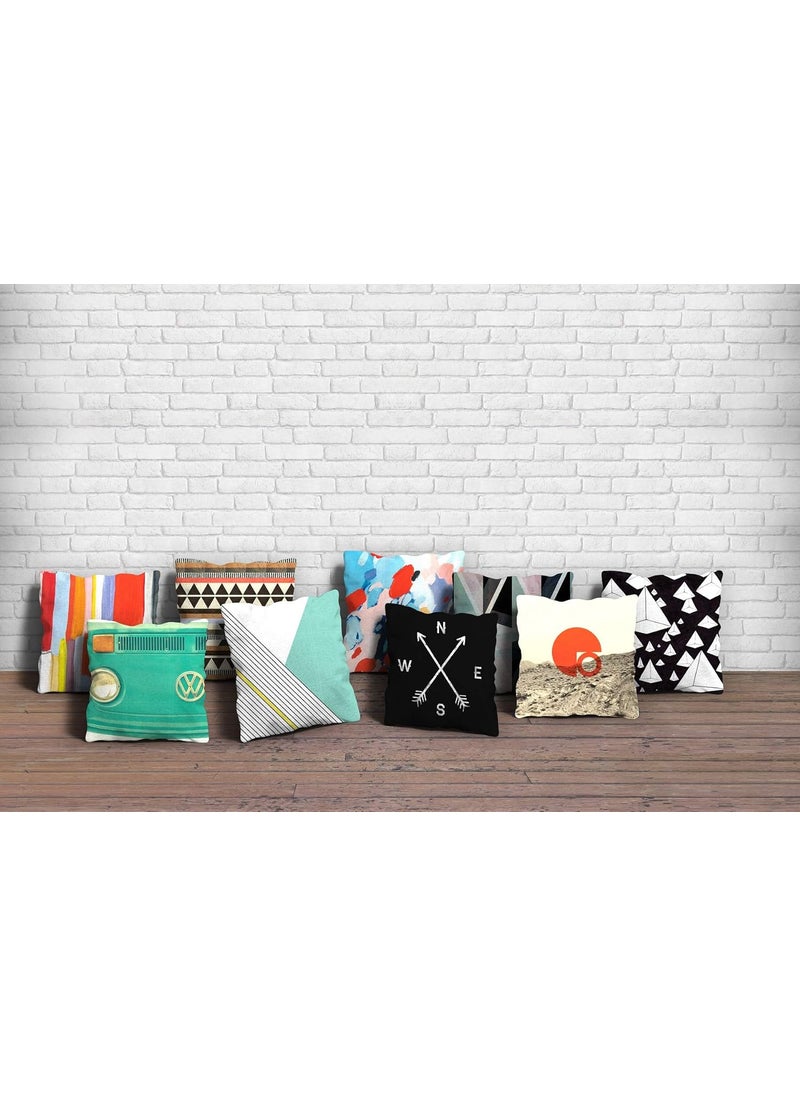 AEROHAVEN Set of 9 Velvet Designer Decorative Throw PillowCushion Covers 16 x 16 inches Multi