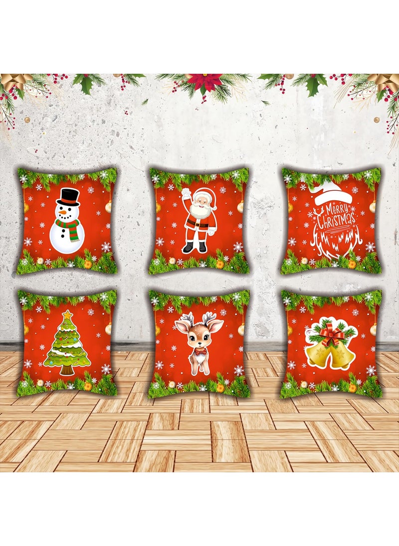 Party Baazaar Christmas Decorative Printed Velvet CushionThrowPillow Covers Christmas Decoration Items for Home Pack of 6 Multi Color Size 16x16 inches