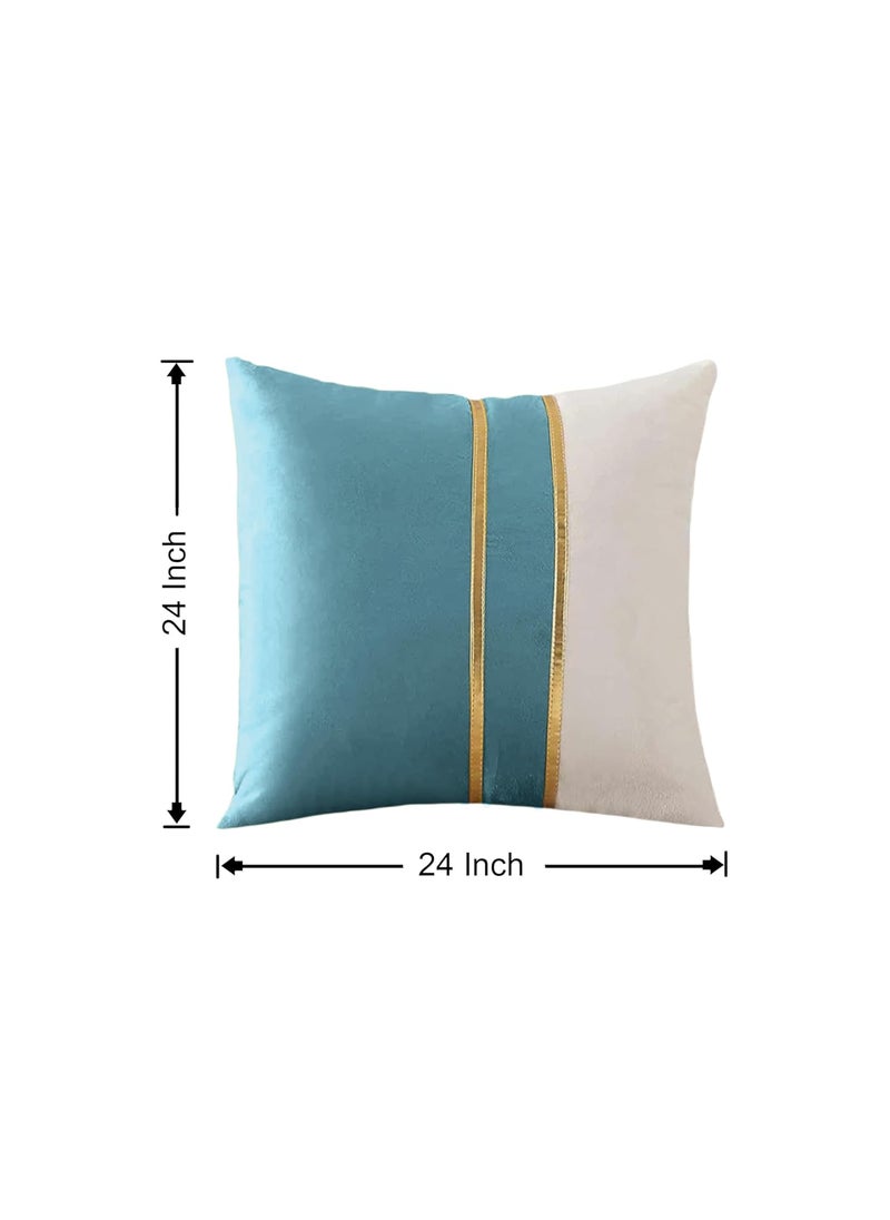 AEROHAVEN Set of 2 Premium Velvet with Gold Stripes Decorative Throw PillowCushion Covers with Invisible Zipper 24 x 24 Inch Aqua