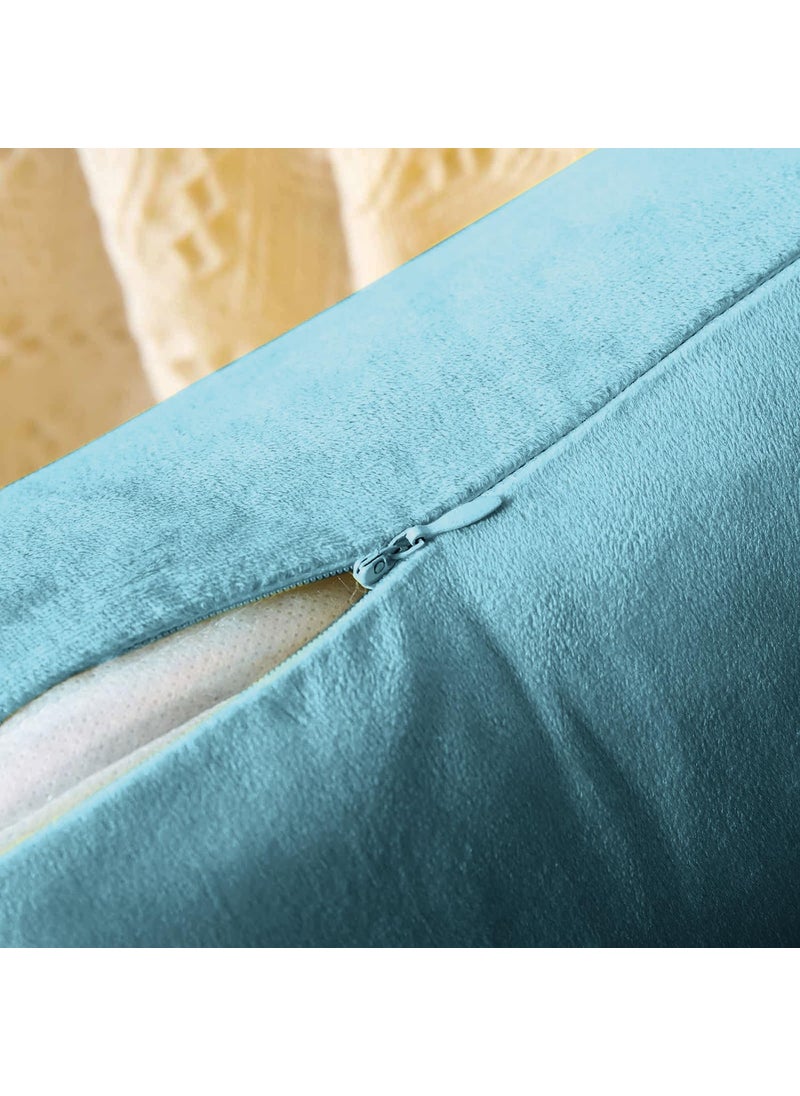 AEROHAVEN Set of 2 Premium Velvet with Gold Stripes Decorative Throw PillowCushion Covers with Invisible Zipper 24 x 24 Inch Aqua