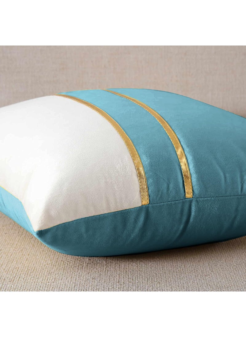 AEROHAVEN Set of 2 Premium Velvet with Gold Stripes Decorative Throw PillowCushion Covers with Invisible Zipper 24 x 24 Inch Aqua