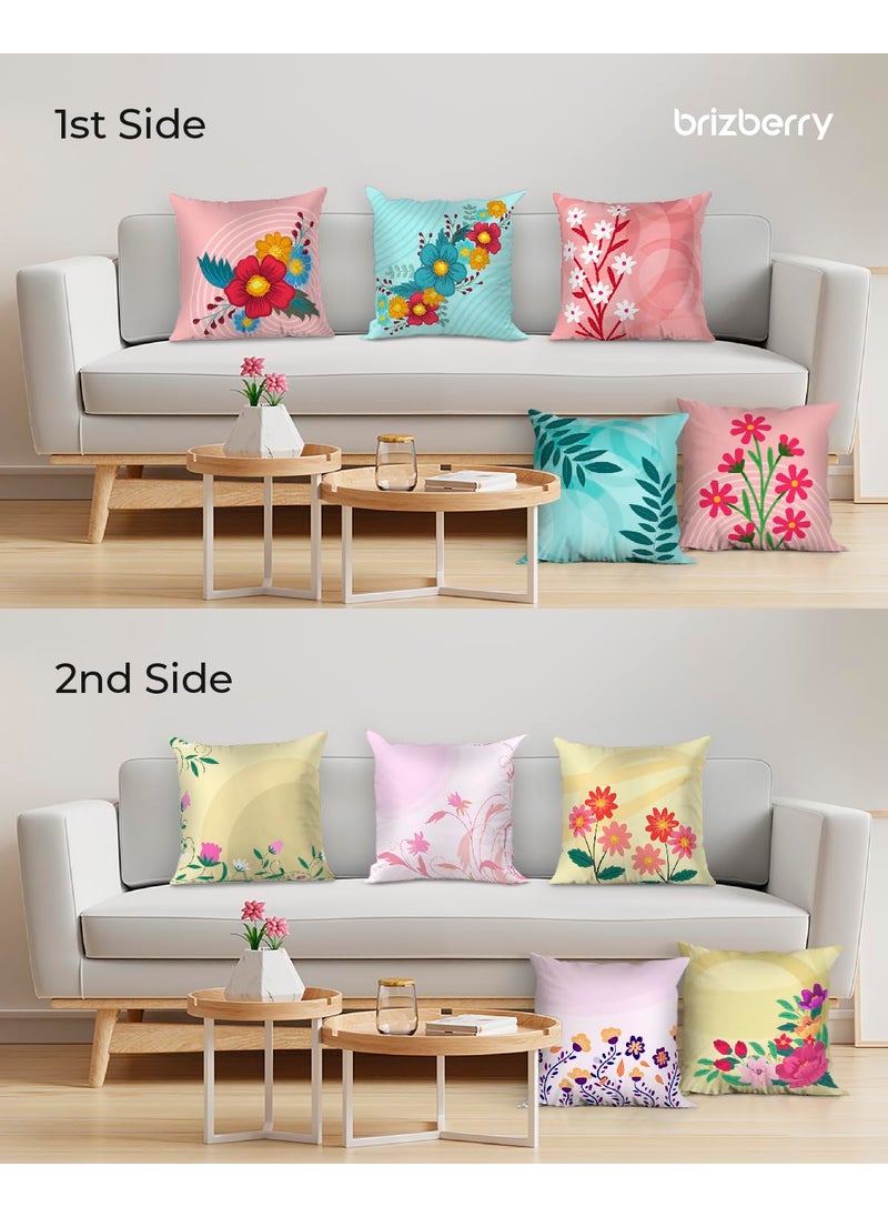 Brizberry Designer Decorative Premium Poly Cotton Throw Pillow Cushion Covers Double Side Printing Set of 5 16 inch x 16 inch Design 55