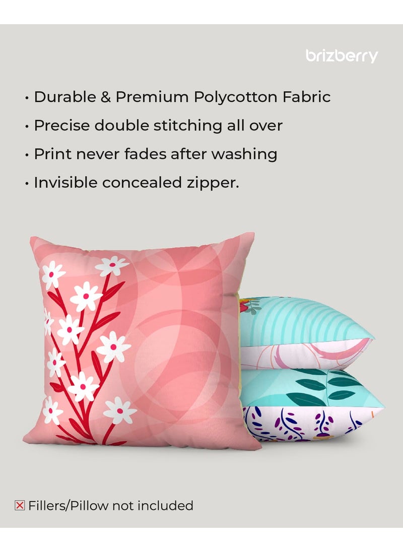 Brizberry Designer Decorative Premium Poly Cotton Throw Pillow Cushion Covers Double Side Printing Set of 5 16 inch x 16 inch Design 55