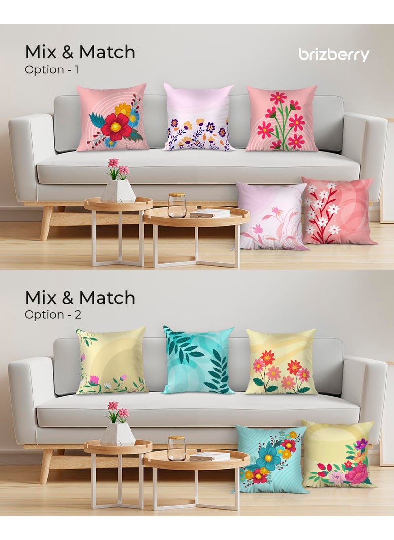 Brizberry Designer Decorative Premium Poly Cotton Throw Pillow Cushion Covers Double Side Printing Set of 5 16 inch x 16 inch Design 55
