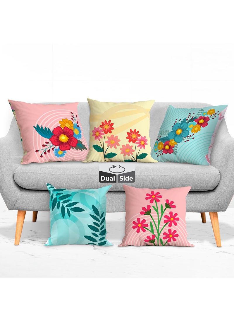 Brizberry Designer Decorative Premium Poly Cotton Throw Pillow Cushion Covers Double Side Printing Set of 5 16 inch x 16 inch Design 55