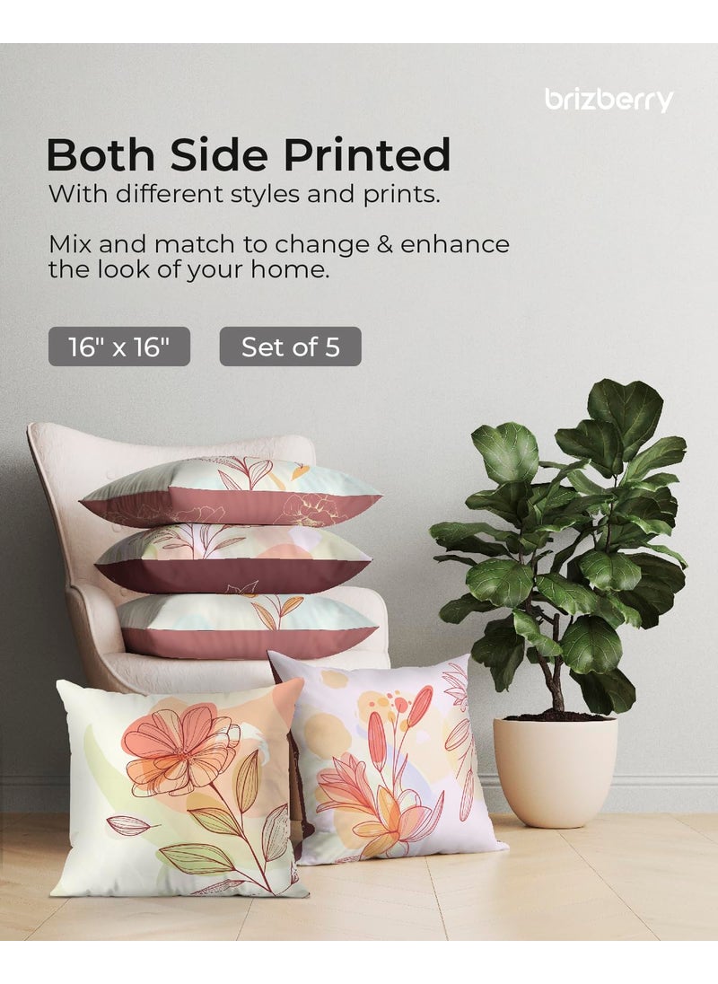 Brizberry Designer Decorative Premium Poly Cotton Throw Pillow Cushion Covers Double Side Printing Set of 5 16 inch x 16 inch Design 59