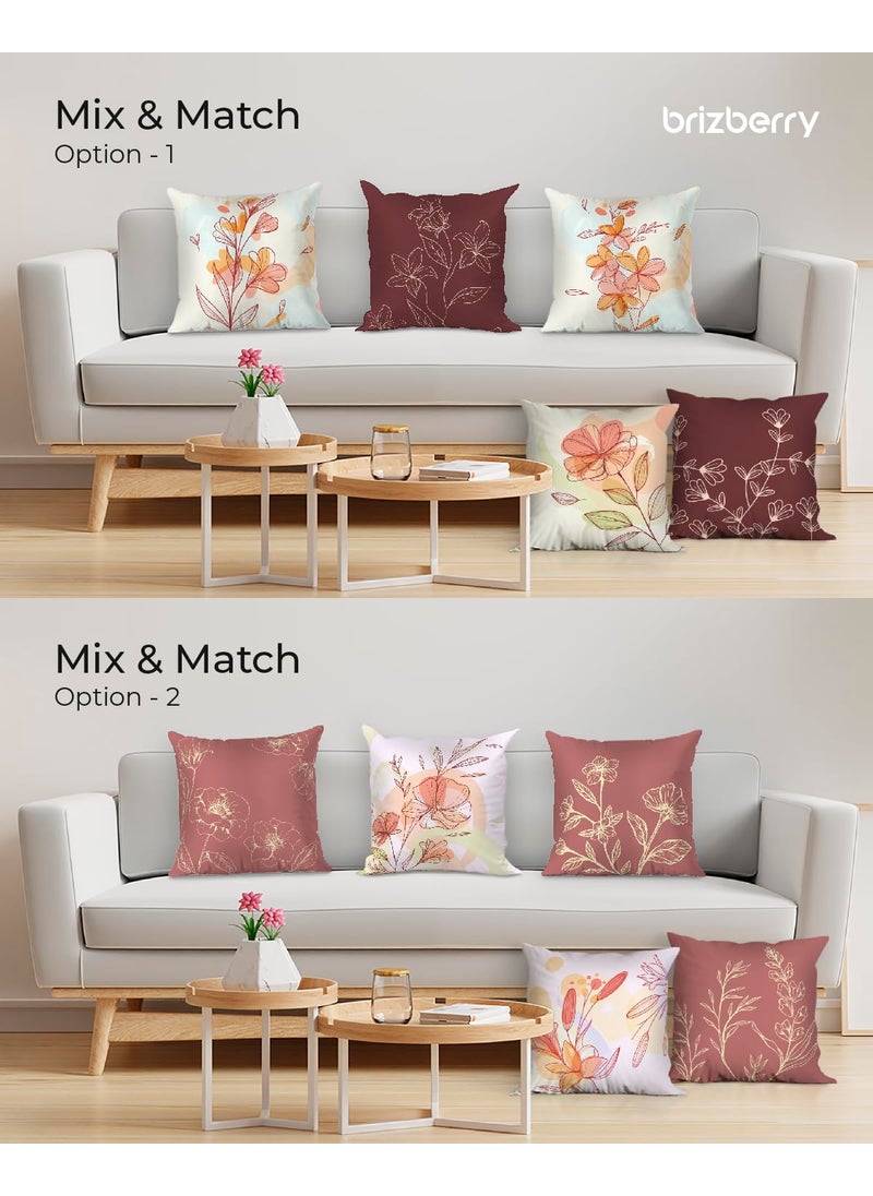 Brizberry Designer Decorative Premium Poly Cotton Throw Pillow Cushion Covers Double Side Printing Set of 5 16 inch x 16 inch Design 59