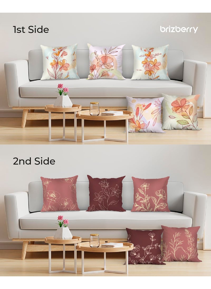 Brizberry Designer Decorative Premium Poly Cotton Throw Pillow Cushion Covers Double Side Printing Set of 5 16 inch x 16 inch Design 59