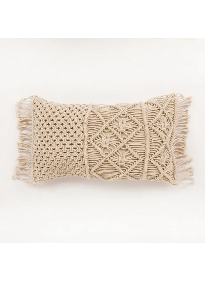 pepme Macrame Cushion Cover Side Small Knots jaal Dual Knots Single Knots Lane 12x20 OffWhite