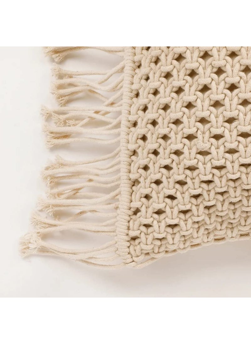 pepme Macrame Cushion Cover Side Small Knots jaal Dual Knots Single Knots Lane 12x20 OffWhite