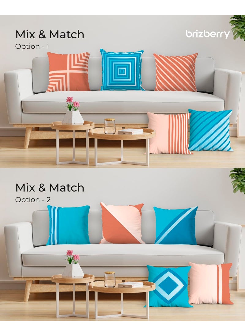 Brizberry Designer Sky Blue Decorative Premium Polycotton Throw Pillow Cushion Covers Double Side Printing Set of 5 16 inch x 16 inch Design 13