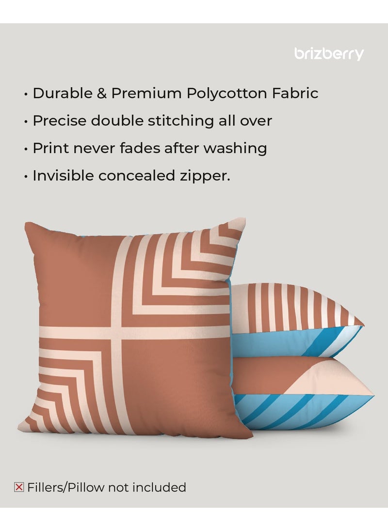 Brizberry Designer Sky Blue Decorative Premium Polycotton Throw Pillow Cushion Covers Double Side Printing Set of 5 16 inch x 16 inch Design 13