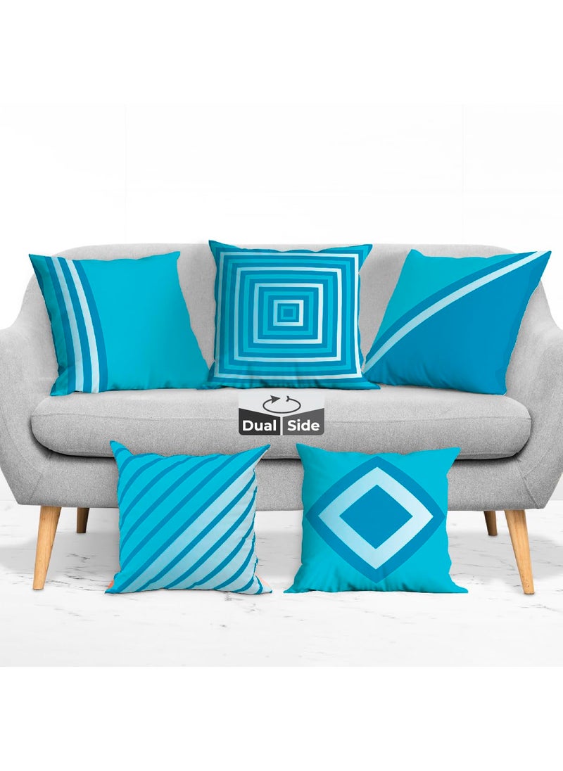 Brizberry Designer Sky Blue Decorative Premium Polycotton Throw Pillow Cushion Covers Double Side Printing Set of 5 16 inch x 16 inch Design 13