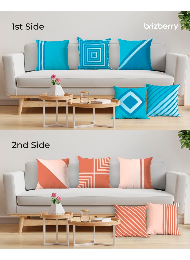 Brizberry Designer Sky Blue Decorative Premium Polycotton Throw Pillow Cushion Covers Double Side Printing Set of 5 16 inch x 16 inch Design 13