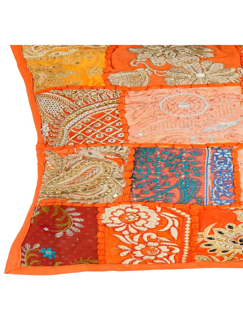 Handicraft Bazarr Standard Cotton Bed Pillow Case Set of 2 Rectangular Sofa Cushion Cover Patchwork Embroidery Designer Pillow Cover Furniture Home Decor Pillow Orange