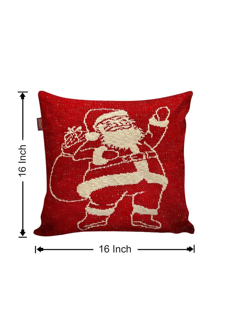 AEROHAVEN Set of 2 100 Cotton Knitted Merry Christmas Decorative Throw PillowCushion Covers 16 x 16 Inch Red