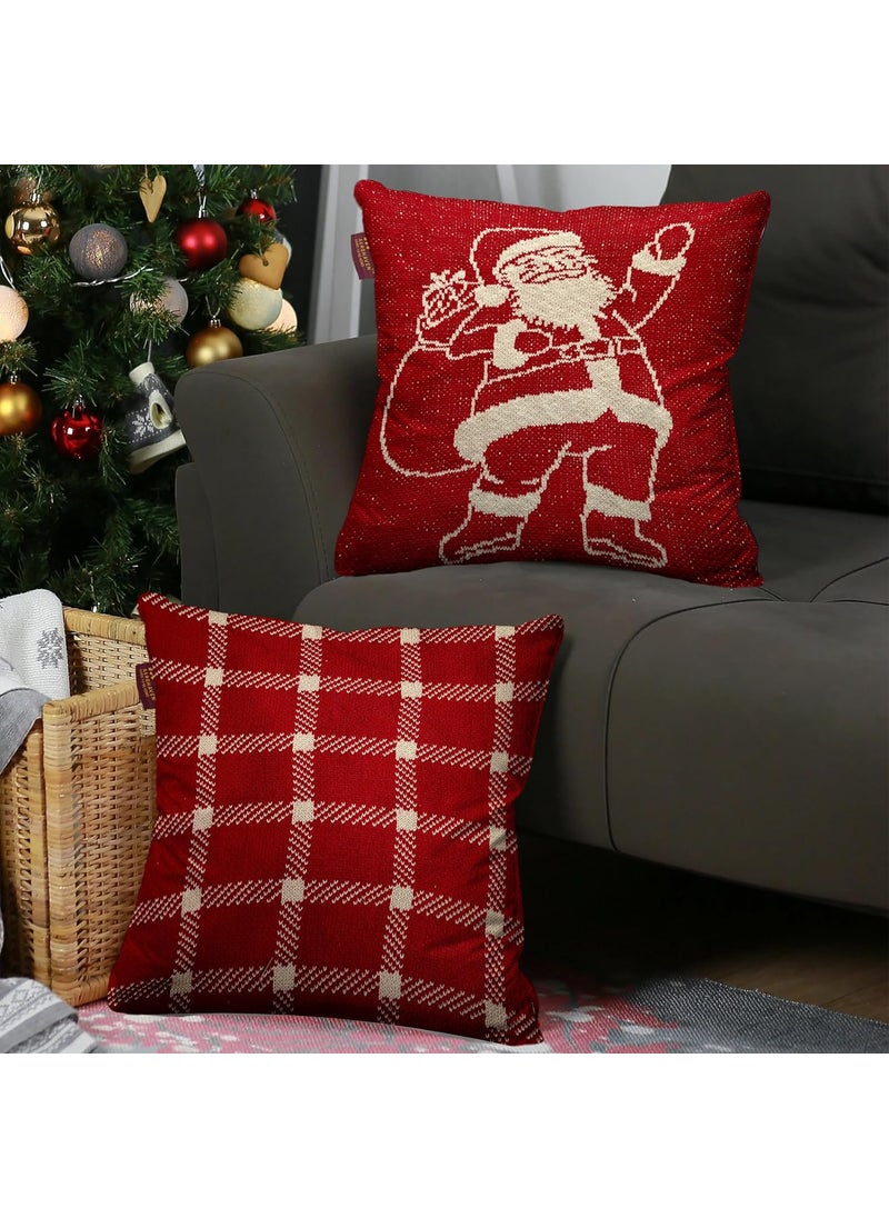 AEROHAVEN Set of 2 100 Cotton Knitted Merry Christmas Decorative Throw PillowCushion Covers 16 x 16 Inch Red