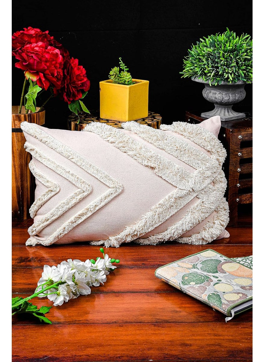 IMPEXART PVT LTD Pack of Cotton Throw Pillow Covers 16 x 24 Inches Decorative Farmhouse Cotton Couch Pillow Case Soft Plush Square Boho Cushion Pillowcase Pink