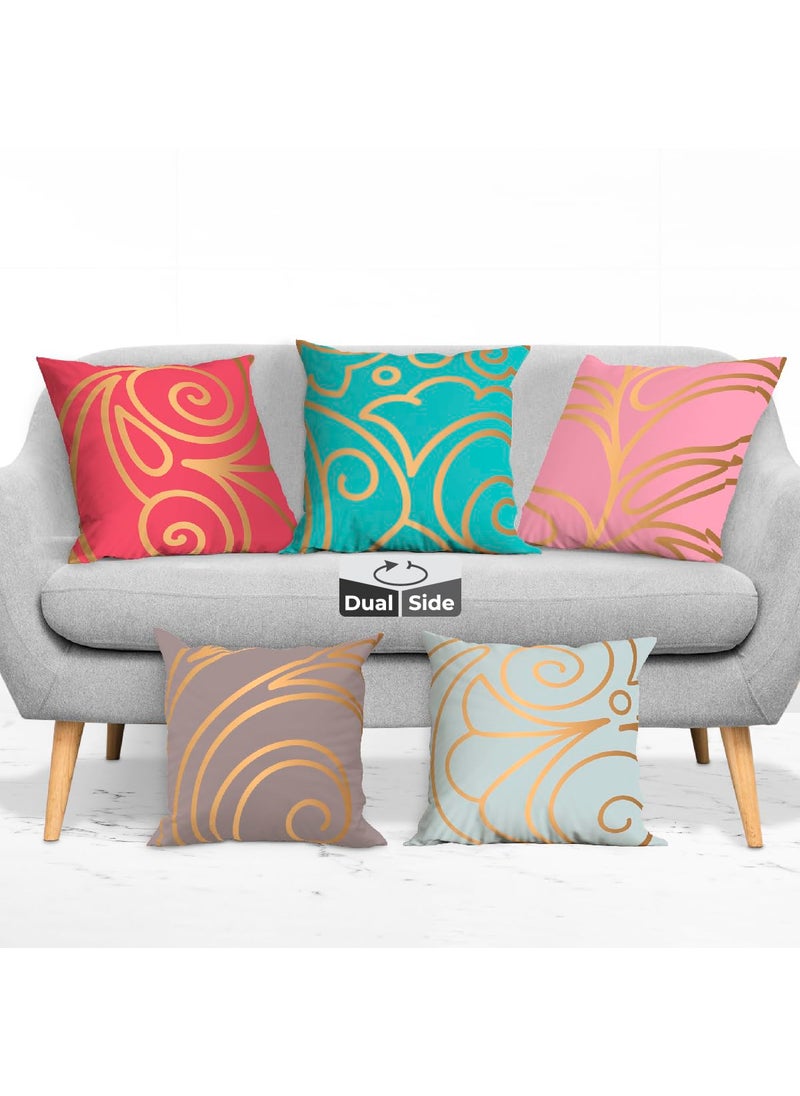 Brizberry Designer Decorative Satin Throw Pillow Cushion Covers Double Side Printing Set of 5 16 inch x 16 inch Design 19