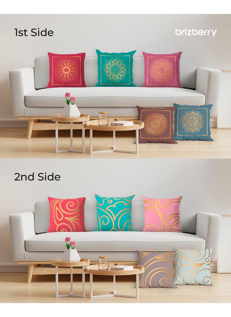 Brizberry Designer Decorative Satin Throw Pillow Cushion Covers Double Side Printing Set of 5 16 inch x 16 inch Design 19