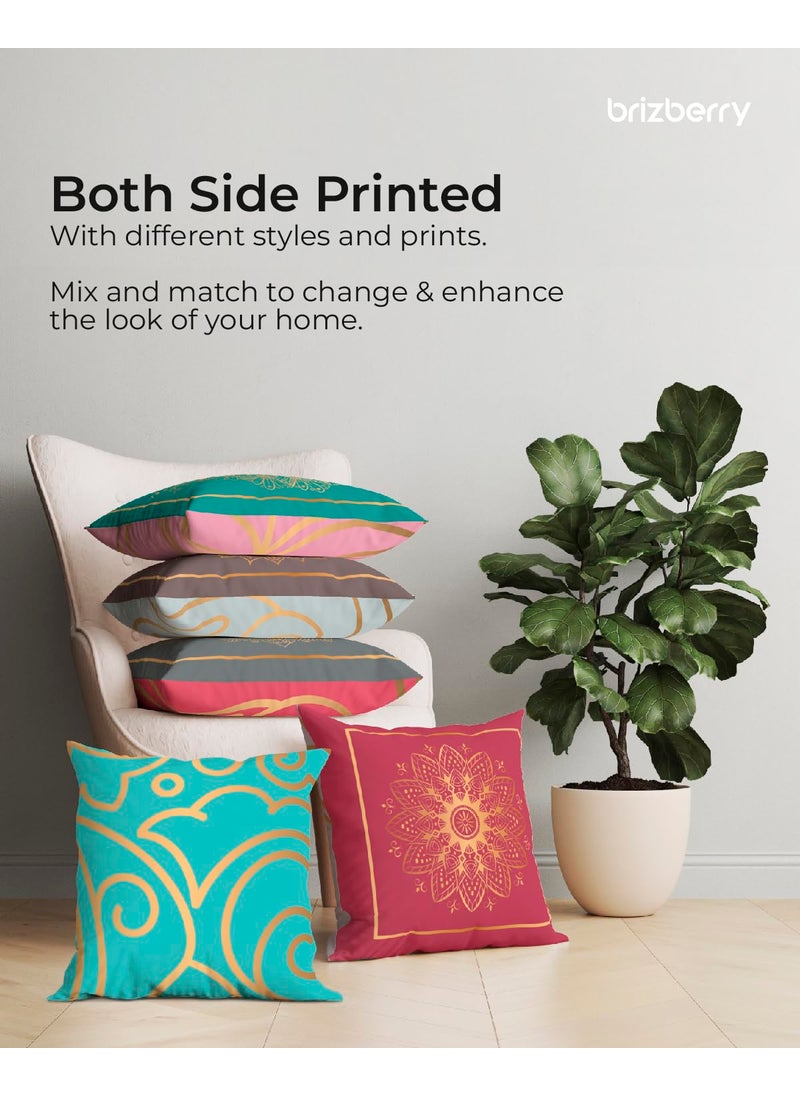 Brizberry Designer Decorative Satin Throw Pillow Cushion Covers Double Side Printing Set of 5 16 inch x 16 inch Design 19