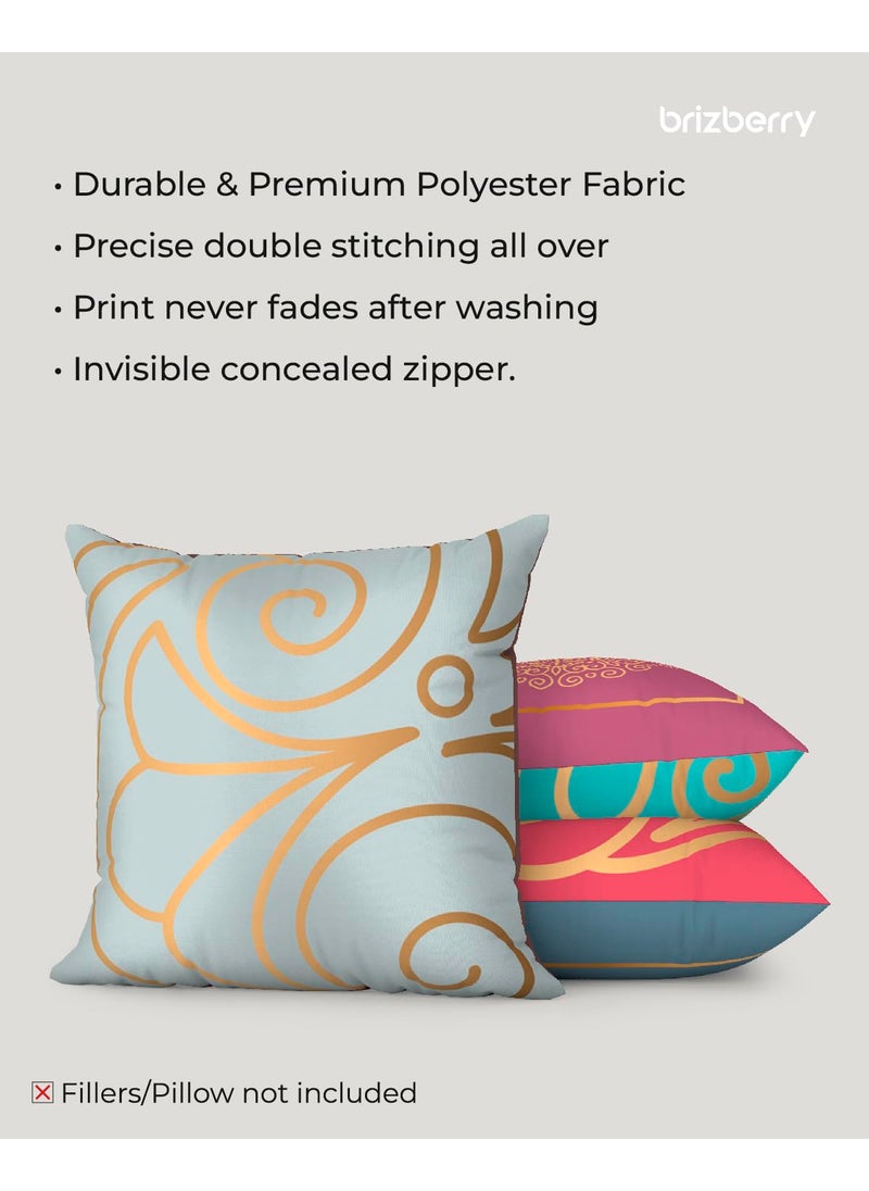 Brizberry Designer Decorative Satin Throw Pillow Cushion Covers Double Side Printing Set of 5 16 inch x 16 inch Design 19