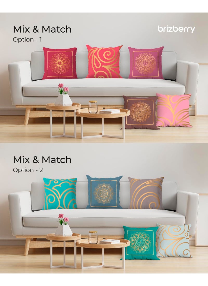 Brizberry Designer Decorative Satin Throw Pillow Cushion Covers Double Side Printing Set of 5 16 inch x 16 inch Design 19