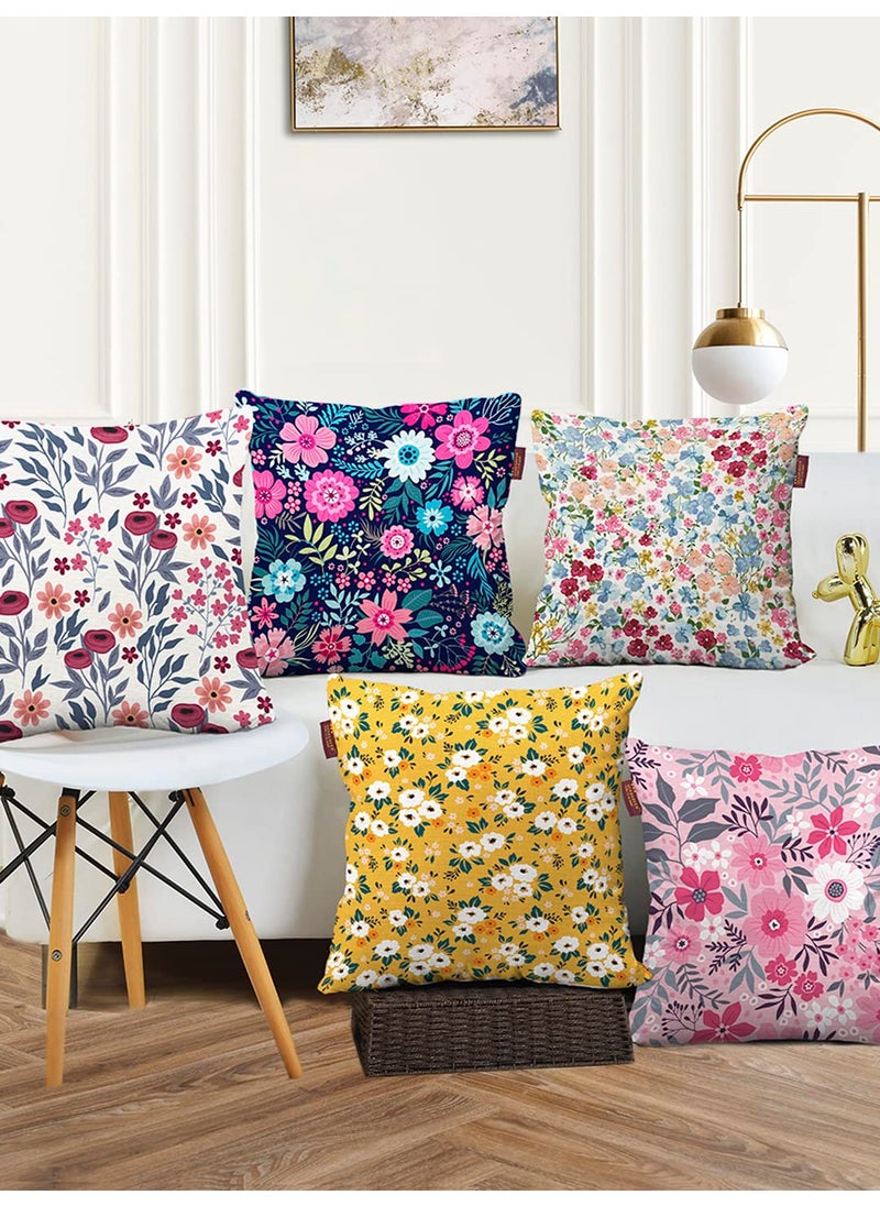 AEROHAVEN Premium Set of 5 Floral Digital Printed Hand Stitched Throw PillowCushion Covers Pink and White 16 x 16 Inch