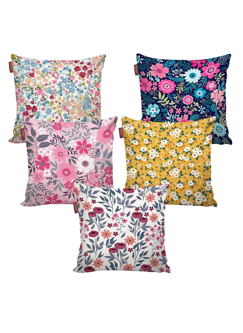 AEROHAVEN Premium Set of 5 Floral Digital Printed Hand Stitched Throw PillowCushion Covers Pink and White 16 x 16 Inch