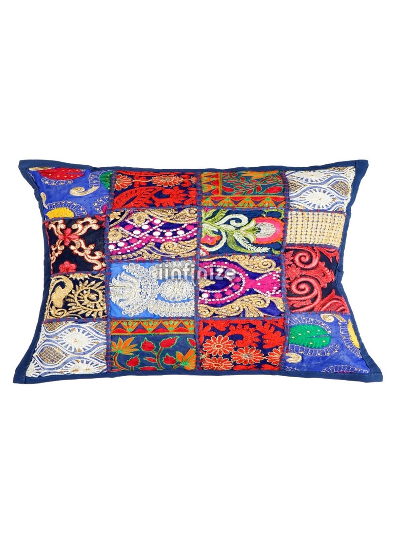 iinfinize Set of 2 Handmade Patchwork Pillow Case 1624 Inch Ethnic Cushion Cover Tassel Decor Pillow Cover Hand Embroidery Sofa Sham Rajasthani Khambadiya Cushion Case