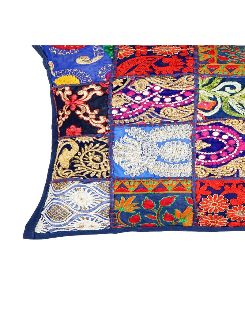 iinfinize Set of 2 Handmade Patchwork Pillow Case 1624 Inch Ethnic Cushion Cover Tassel Decor Pillow Cover Hand Embroidery Sofa Sham Rajasthani Khambadiya Cushion Case