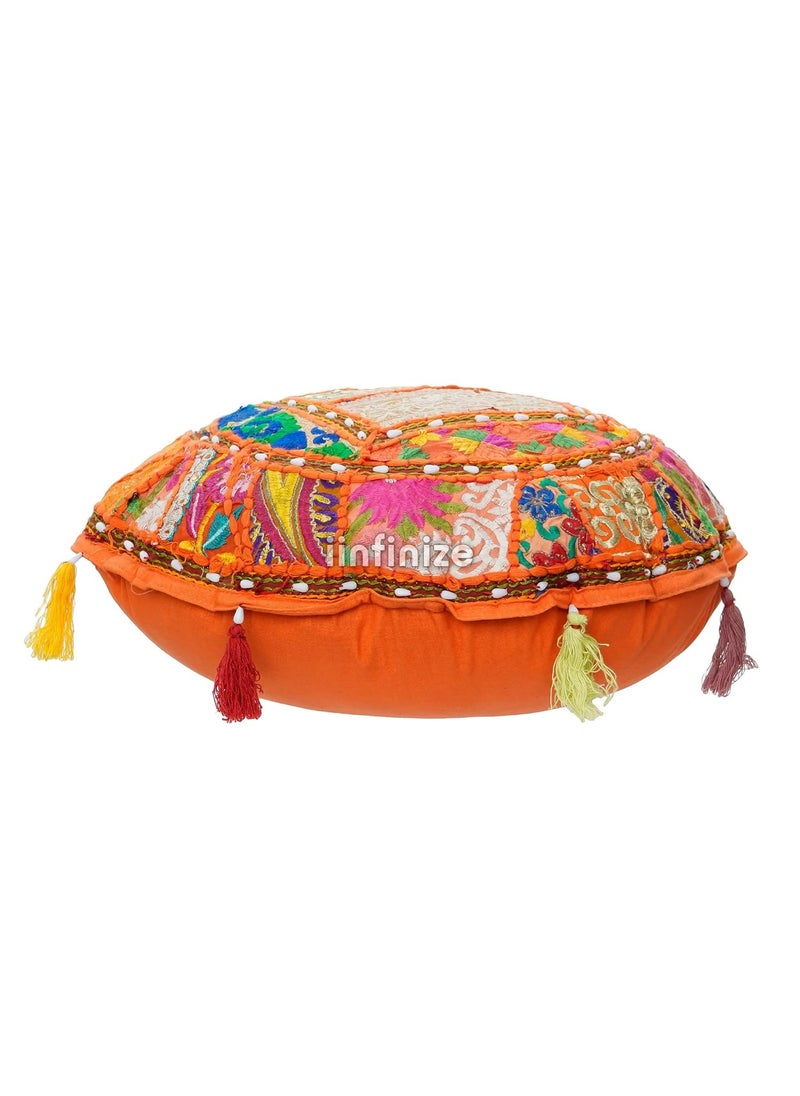 iinfinize Throw Standard Cushion Case Decorative Pillows Garden Outdoor Cushion Set Boho Hippie Pillow Patchwork Floral Design Cotton Pillow 18 Inch Round Floor Cushion Orange Color