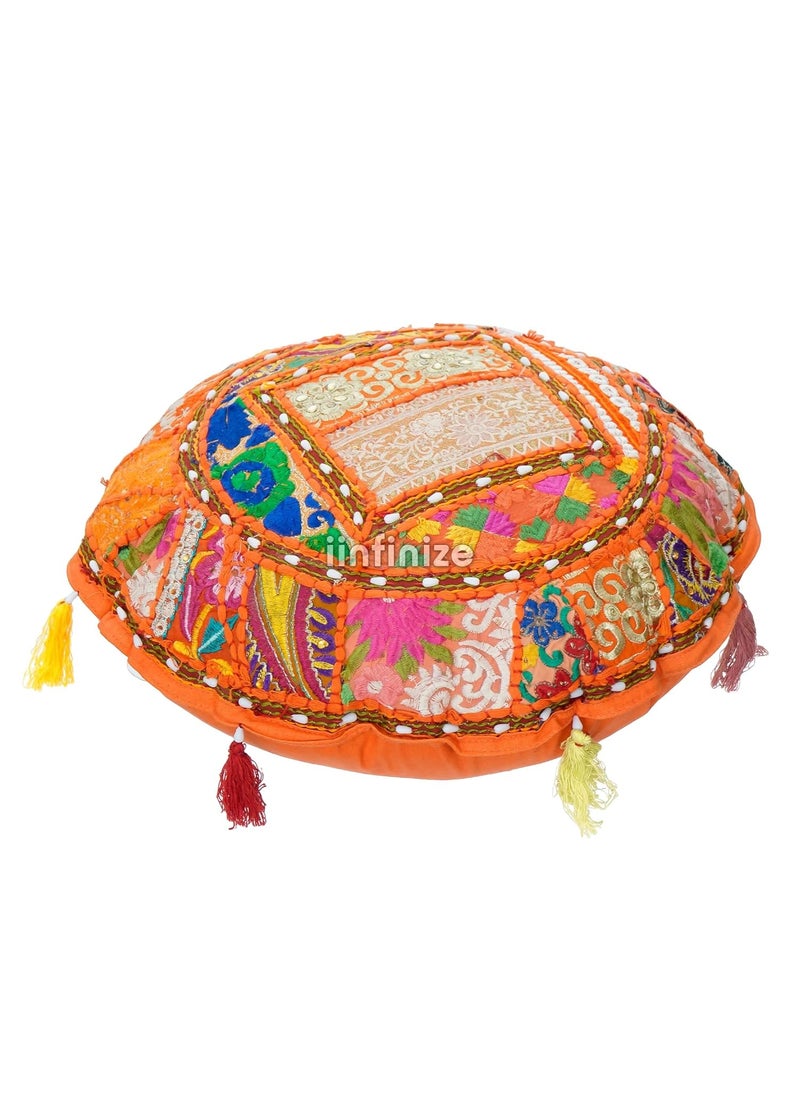iinfinize Throw Standard Cushion Case Decorative Pillows Garden Outdoor Cushion Set Boho Hippie Pillow Patchwork Floral Design Cotton Pillow 18 Inch Round Floor Cushion Orange Color