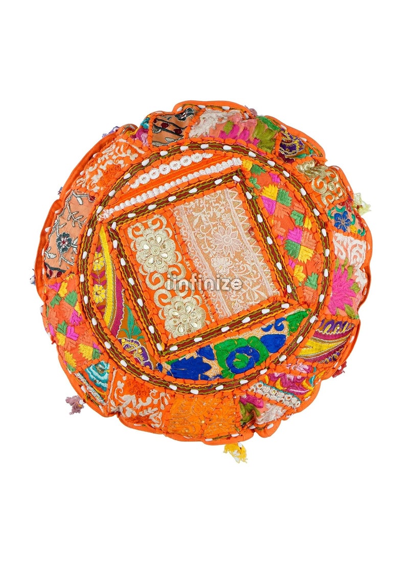 iinfinize Throw Standard Cushion Case Decorative Pillows Garden Outdoor Cushion Set Boho Hippie Pillow Patchwork Floral Design Cotton Pillow 18 Inch Round Floor Cushion Orange Color