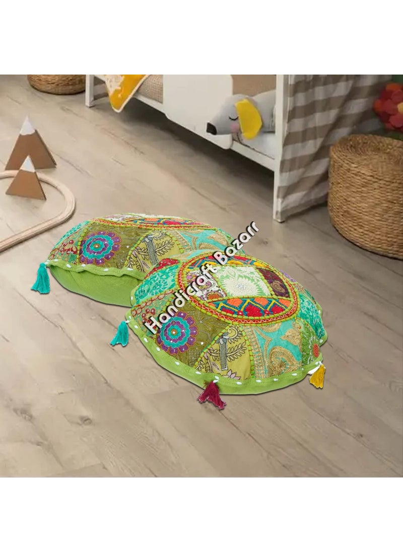 Handicraft Bazarr Cotton Cushion Cover Embroidery Patchwork Pillow Case for Living Room Vintage Handmade Cushion Cover 18 Inch Round Living Room Pillow Cover Set of 2