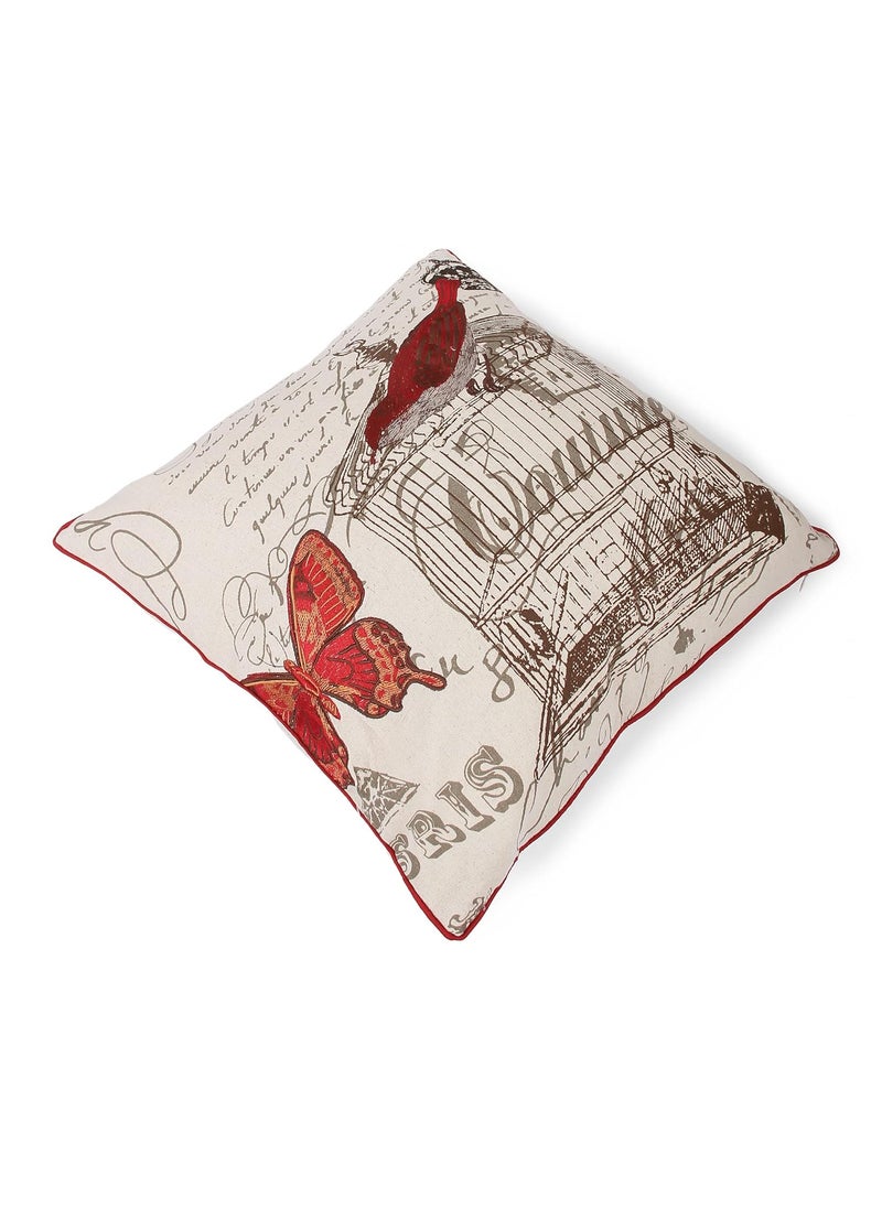 Nomaadi Embroidered Easter Red Bird with Cage Decorative Cushion Cover 18x18 inches Throw Pillowcase Home Decor for Kids Bedroom Sofa Chair Holi