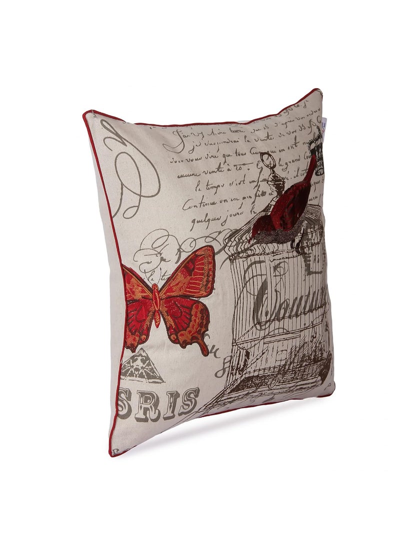 Nomaadi Embroidered Easter Red Bird with Cage Decorative Cushion Cover 18x18 inches Throw Pillowcase Home Decor for Kids Bedroom Sofa Chair Holi