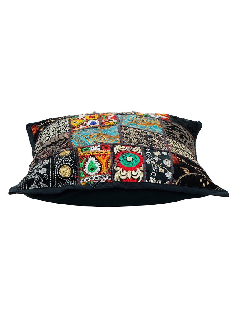 Handicraft Bazarr Handmade Square Pillow Cover Traditional Embroidery Living Room Sofa Decor Cushion Case Cotton Gorgeous Floral Pattern Pillow Case Set of 2 16x16 Inch