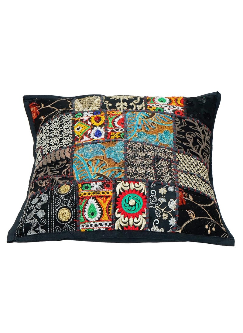 Handicraft Bazarr Handmade Square Pillow Cover Traditional Embroidery Living Room Sofa Decor Cushion Case Cotton Gorgeous Floral Pattern Pillow Case Set of 2 16x16 Inch