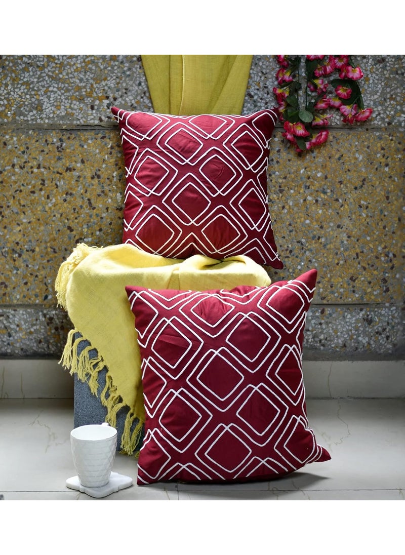 aRDENMEAD Set of 2 Decorative ThrowPillow Cushion Covers with Embroidery Cushion Covers 16 inch x 16 inch Set of 2 for Your SofaLiving Room ColorMaroon