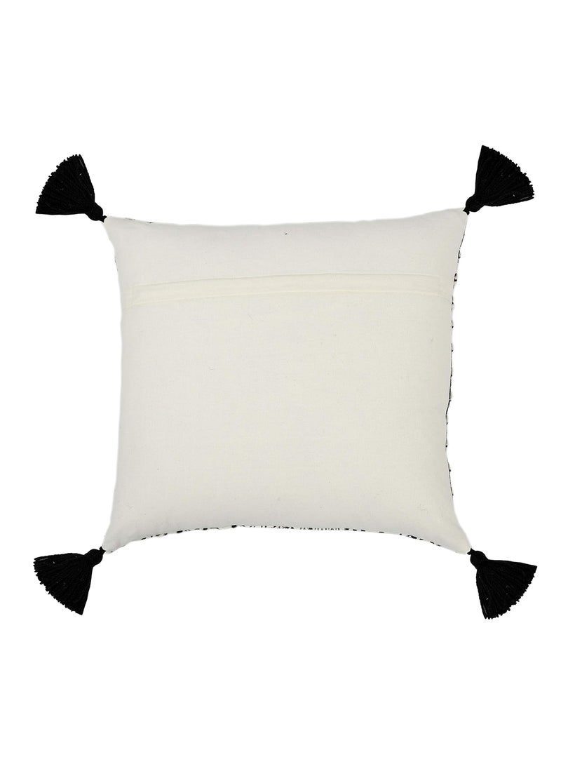 IMPEXART PVT LTD Cotton Handblock Print Soft Geometrical Pattern Square Embroidery Cushion Cover with Tassel 18X18 Inches