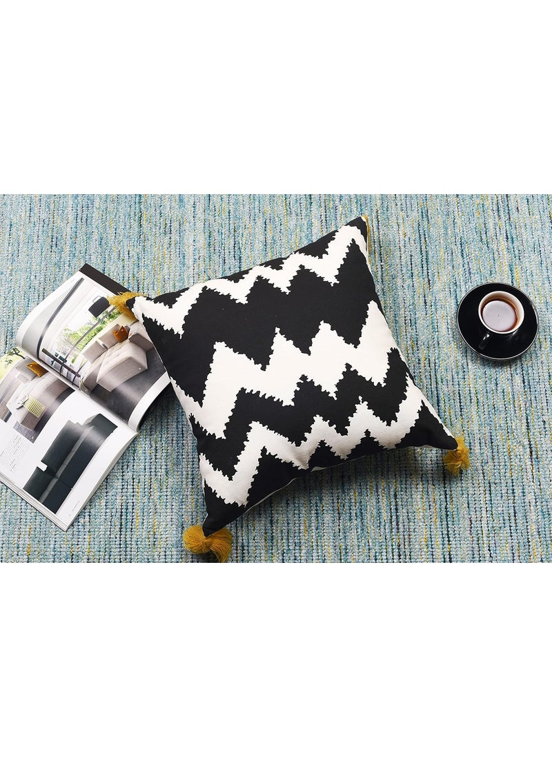 Decoghar Black Handmade Bohemian Embroidered Throw Pillow Cover Square Cushion Cover for Living Rooms Bedrooms and Offices 16x16 Inch Pack of 1