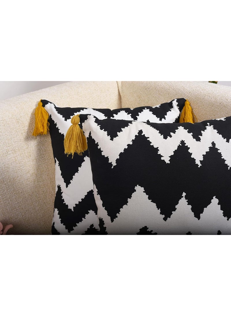 Decoghar Black Handmade Bohemian Embroidered Throw Pillow Cover Square Cushion Cover for Living Rooms Bedrooms and Offices 16x16 Inch Pack of 1