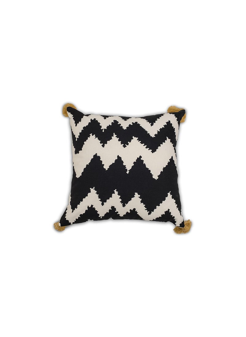 Decoghar Black Handmade Bohemian Embroidered Throw Pillow Cover Square Cushion Cover for Living Rooms Bedrooms and Offices 16x16 Inch Pack of 1