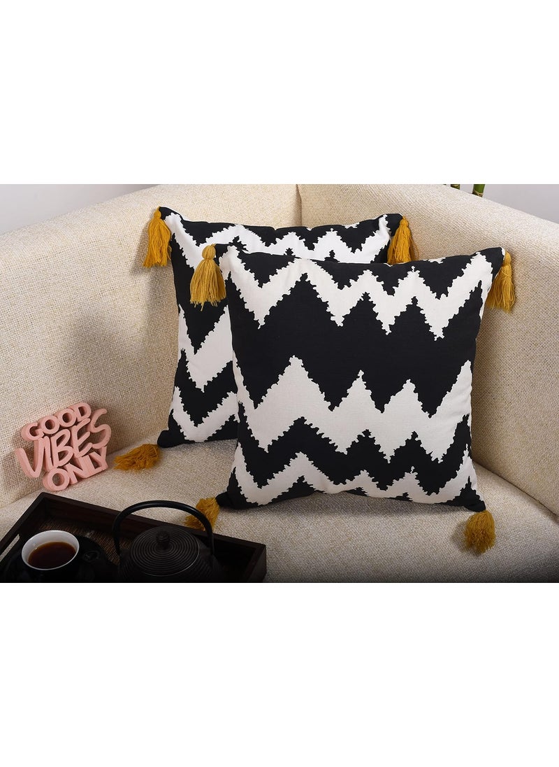 Decoghar Black Handmade Bohemian Embroidered Throw Pillow Cover Square Cushion Cover for Living Rooms Bedrooms and Offices 16x16 Inch Pack of 1